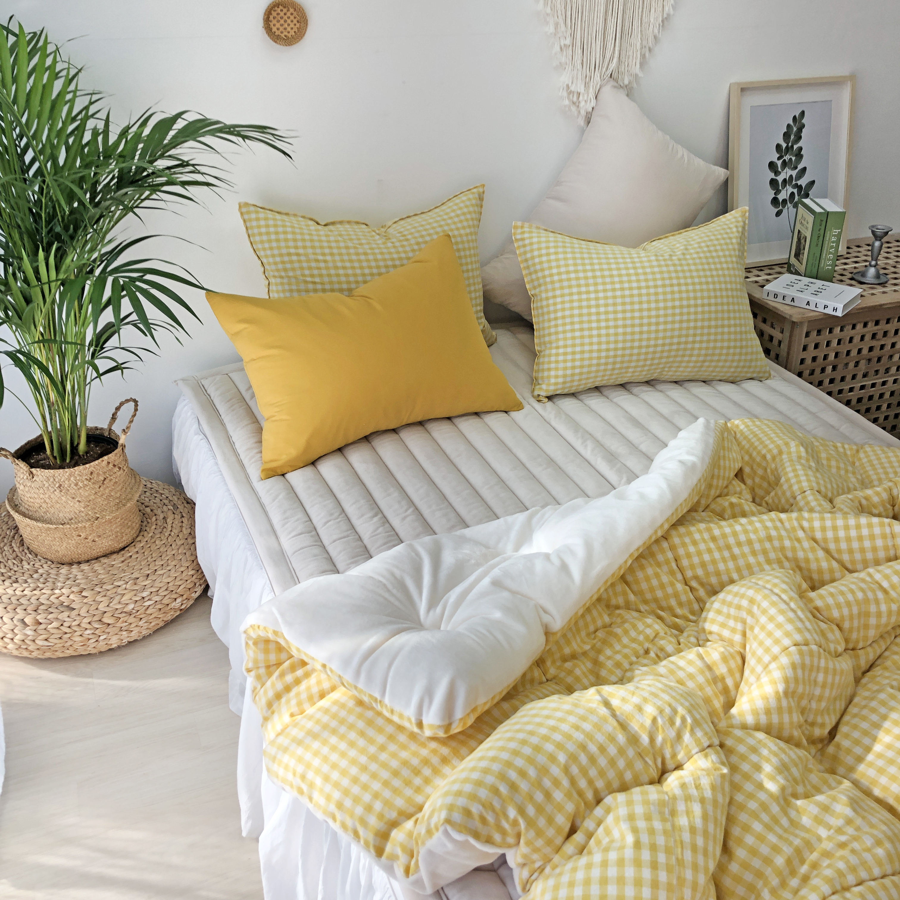 깅엄 체크 워싱 광목천 순면 극세사 겨울 알러지케어 차렵이불 베개세트 SS