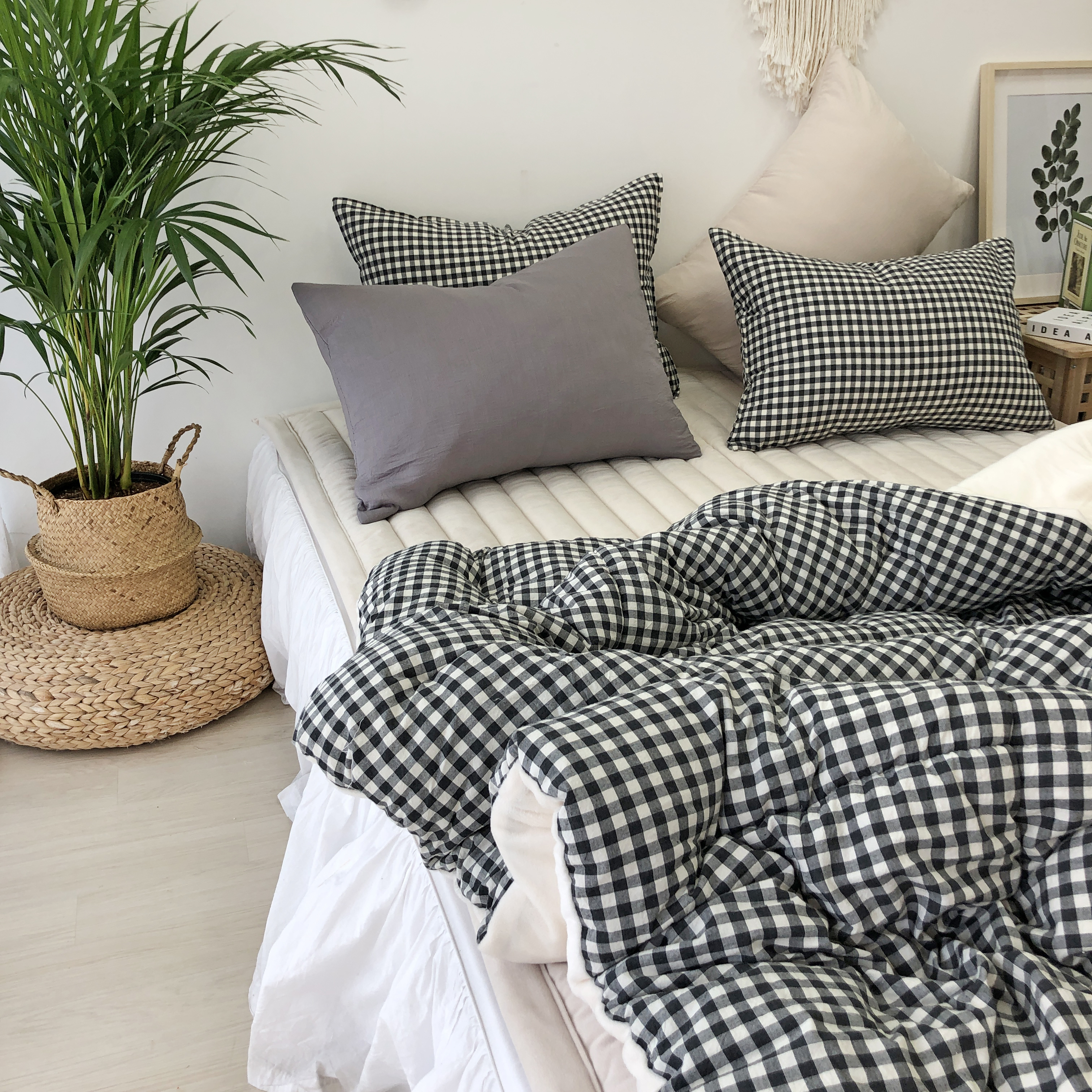 깅엄 체크 워싱 광목천 순면 극세사 겨울 알러지케어 차렵이불 베개세트 SS
