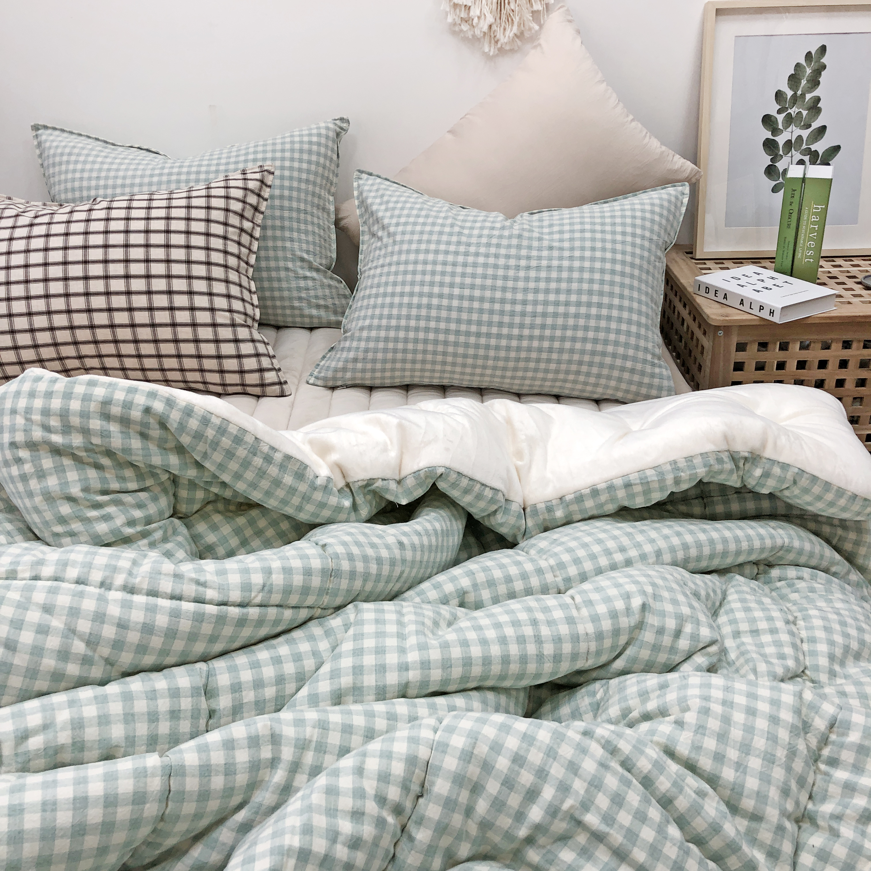깅엄 체크 워싱 광목천 순면 극세사 겨울 알러지케어 차렵이불 베개세트 SS