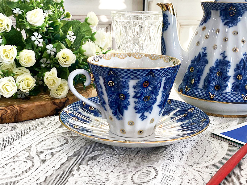 웨딩 꽃바구니 커피잔+소서, 로모노소프 임페리얼포슬린 예쁜그릇