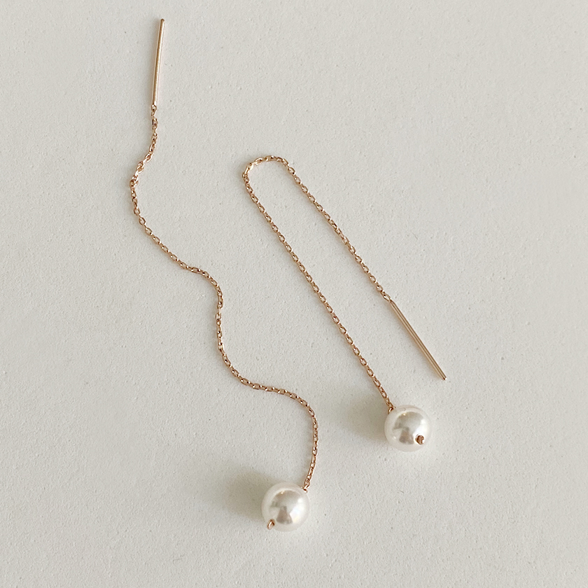 (무배/실버925) 18k 스왈 진주 롱 체인 드롭귀걸이