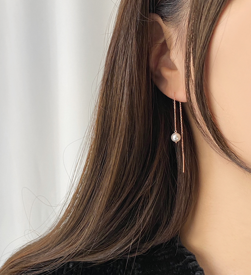 (무배/실버925) 18k 스왈 진주 롱 체인 드롭귀걸이
