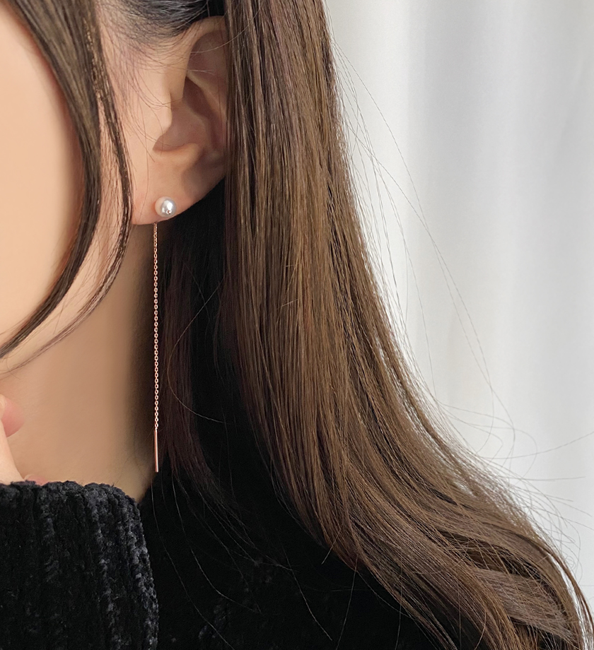 (무배/실버925) 18k 스왈 진주 롱 체인 드롭귀걸이