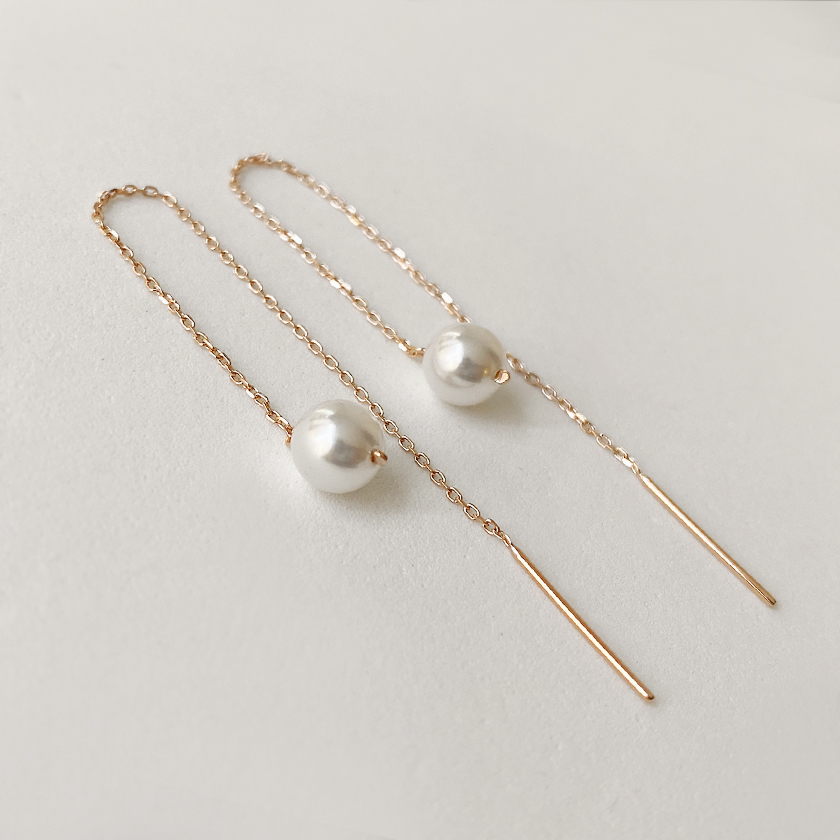 (무배/실버925) 18k 스왈 진주 롱 체인 드롭귀걸이