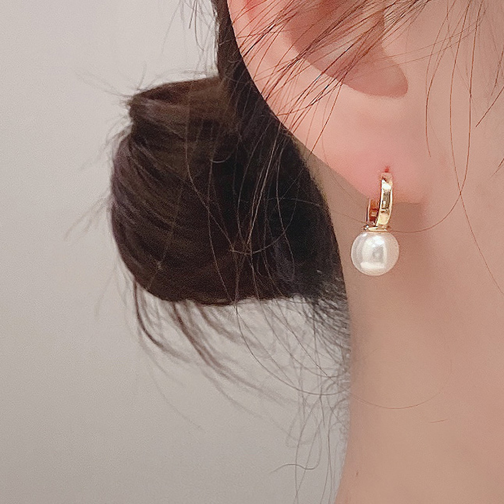 14K금침 수아벨 단아한 진주 원터치 링 드롭 혼주 한복 웨딩 겨울 하객룩 귀걸이