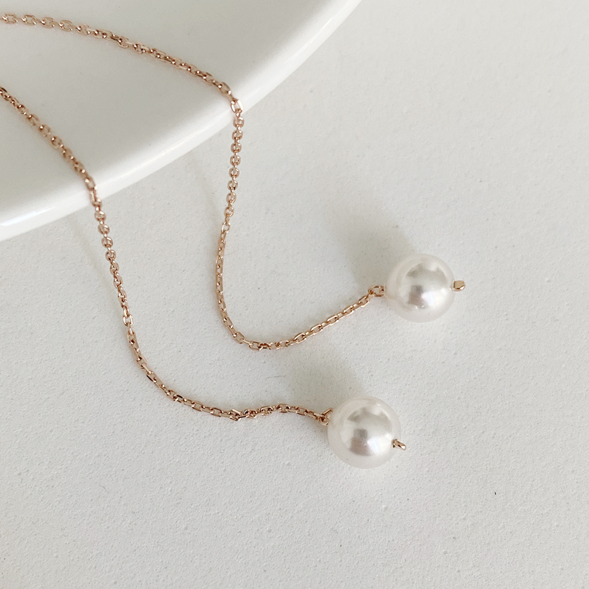 (무배/실버925) 18k 스왈 진주 롱 체인 드롭귀걸이