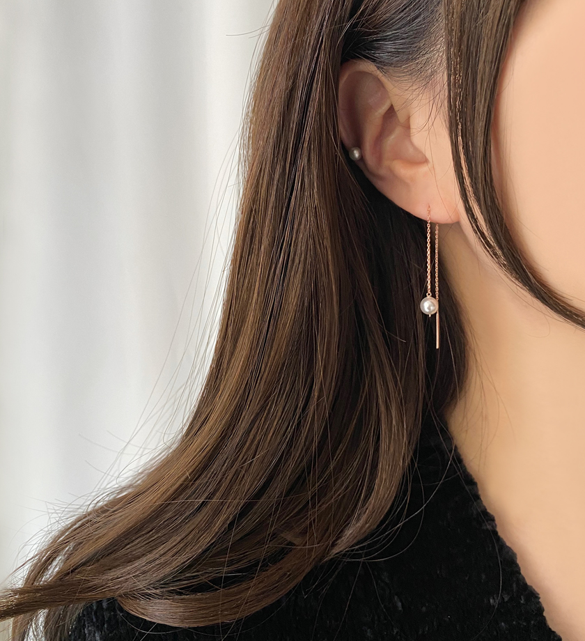 (무배/실버925) 18k 스왈 진주 롱 체인 드롭귀걸이