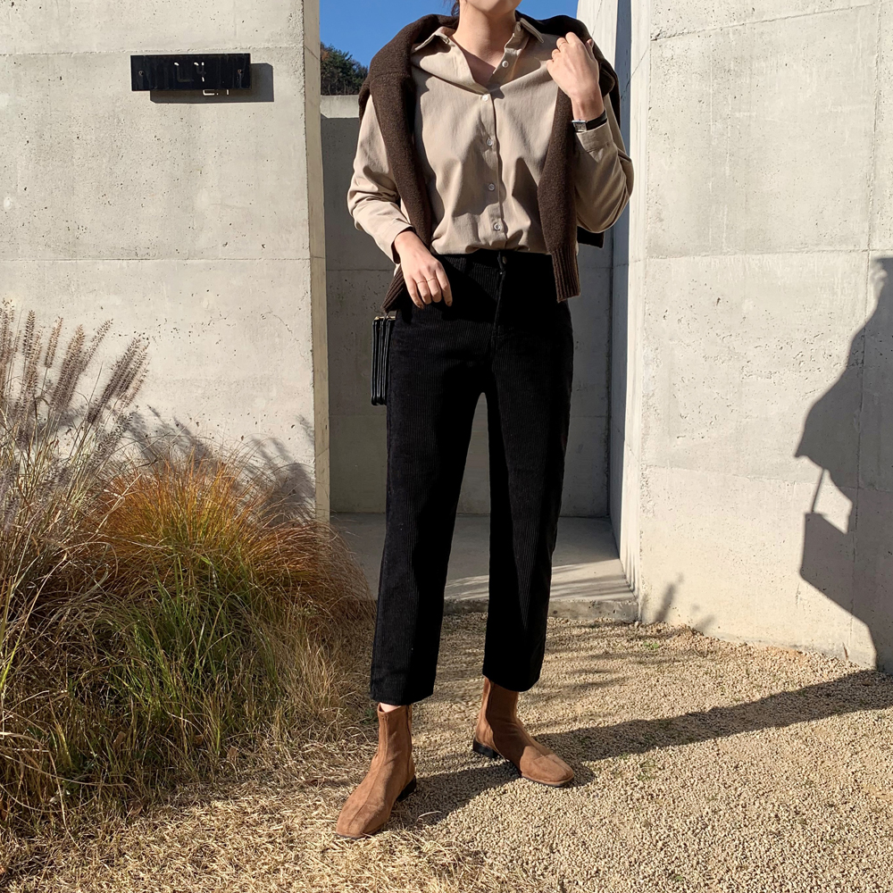 하이웨스트 밴딩 여자 코듀로이 팬츠 슬림핏 일자바지 골지 면바지 여성 가을 겨울팬츠 - 상세 이미지 2