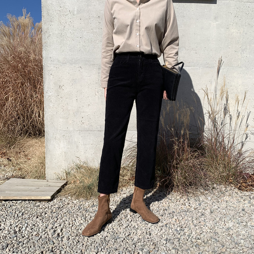 하이웨스트 밴딩 여자 코듀로이 팬츠 슬림핏 일자바지 골지 면바지 여성 가을 겨울팬츠 - 상세 이미지 4