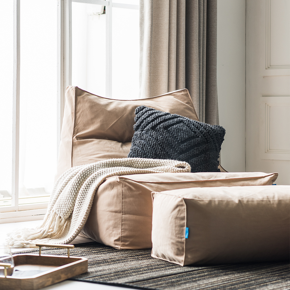 폴리몰리 빈백소파 1인용 대형 607C 코튼 좌식 쇼파, 소프트 베이지 (메시속커버, 선택안함)