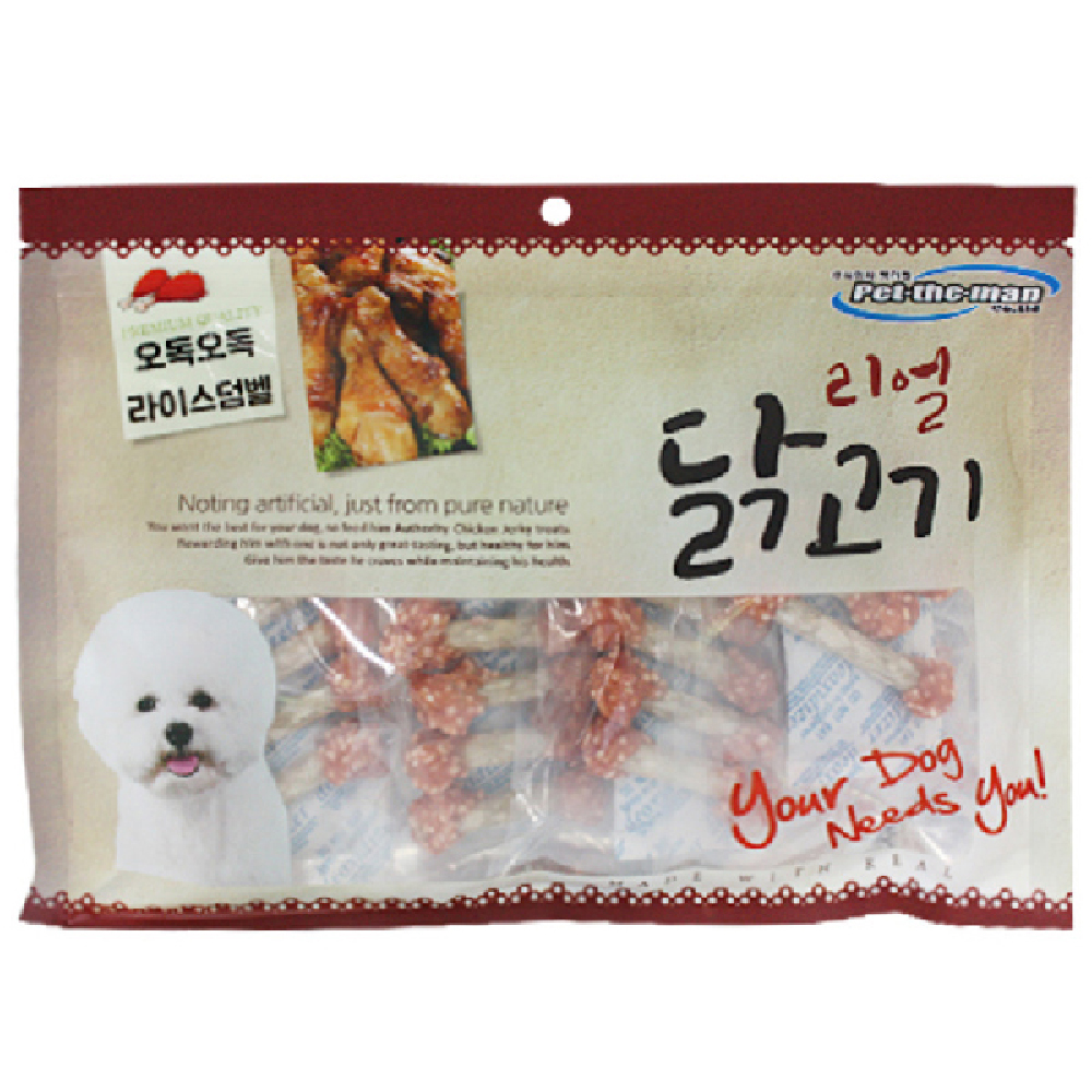 대용량 강아지 사사미 간식 헬로도기 리얼 훈제 닭고기 라이스 덤벨, 300g, 1개 - 메인 이미지