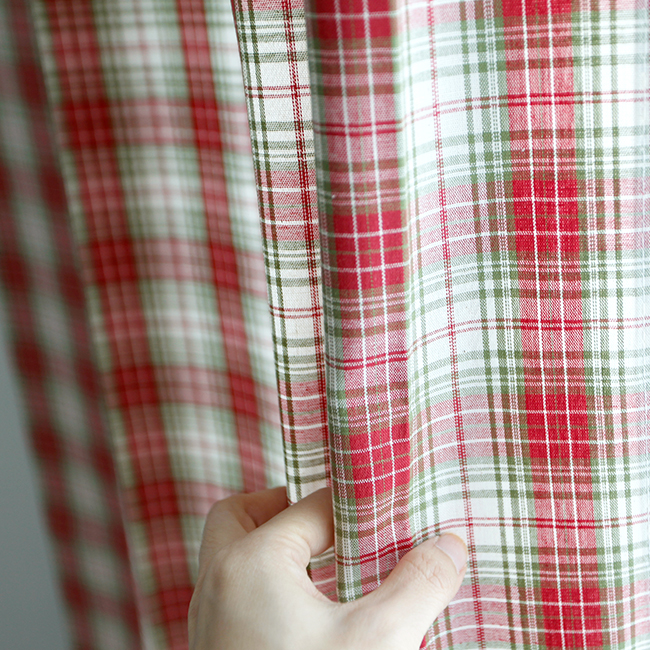 컨츄리 레드 체크 빈티지 크리스마스 아이방 거실 커튼