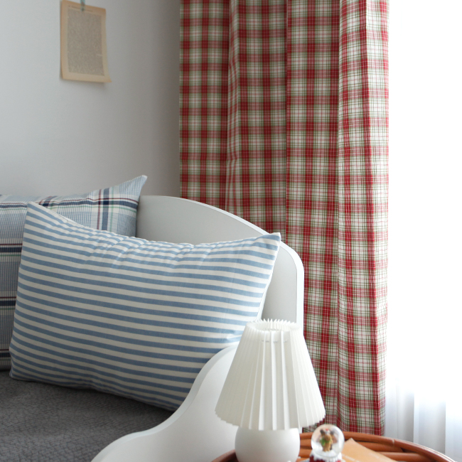 컨츄리 레드 체크 빈티지 크리스마스 아이방 거실 커튼