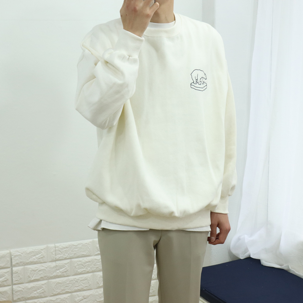 스노우볼 곰자수 남자 특양면 오버핏 양기모 커플 맨투맨티셔츠 이미지 8