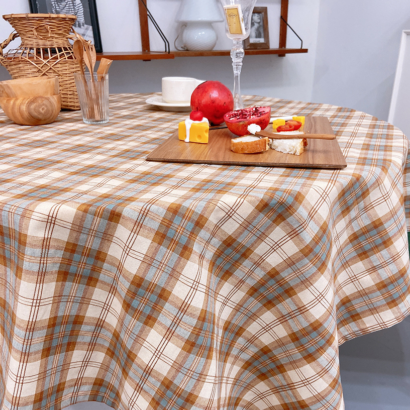 온더 체크 식탁보 테이블보 면 책상 협탁 사각 카페 홈파티 집들이 캠핑 핑크 95X110