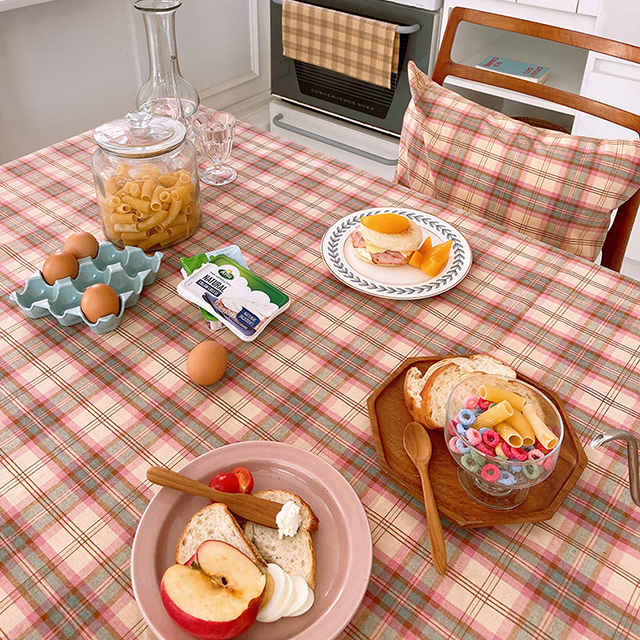 온더 체크 식탁보 테이블보 면 책상 협탁 사각 카페 홈파티 집들이 캠핑 핑크 95X110