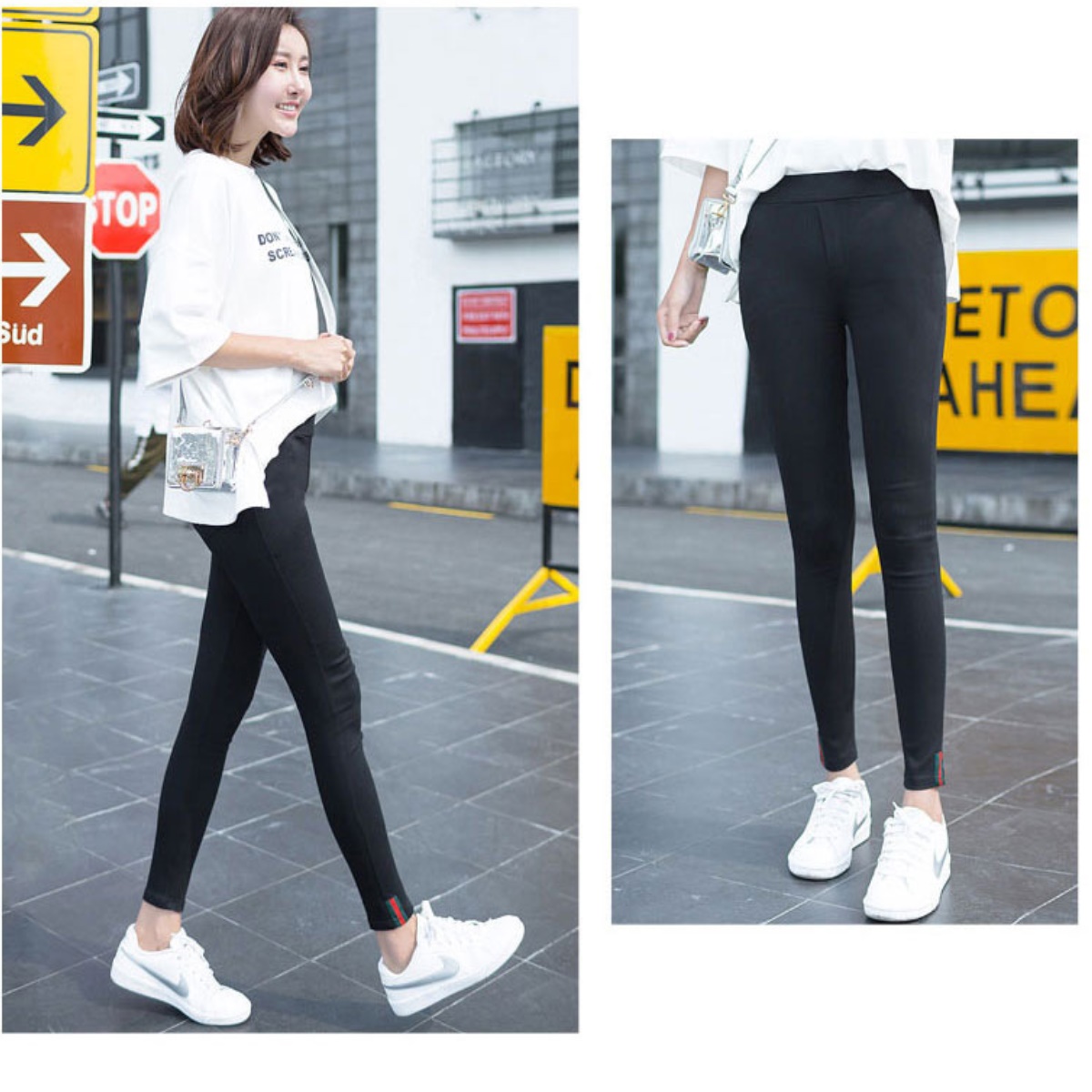 발목 장식 허리 밴딩 블랙 스키니 뱃살 압박 보정 짱짱한 10부 쫀쫀한 하이웨이스트 팬츠 - 상세 이미지 3