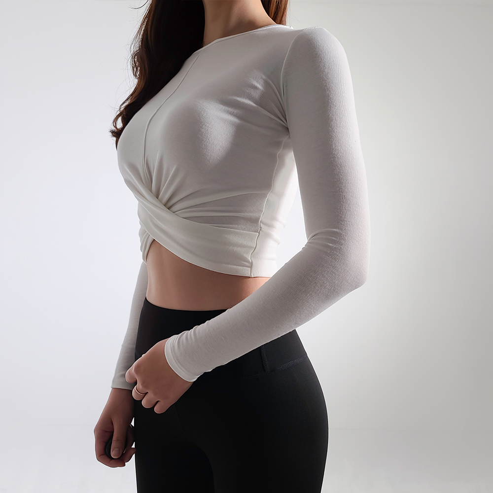 크롭티 필라테스옷 셔링 긴팔탑 편한요가복 피트니스복 상의 이미지 8