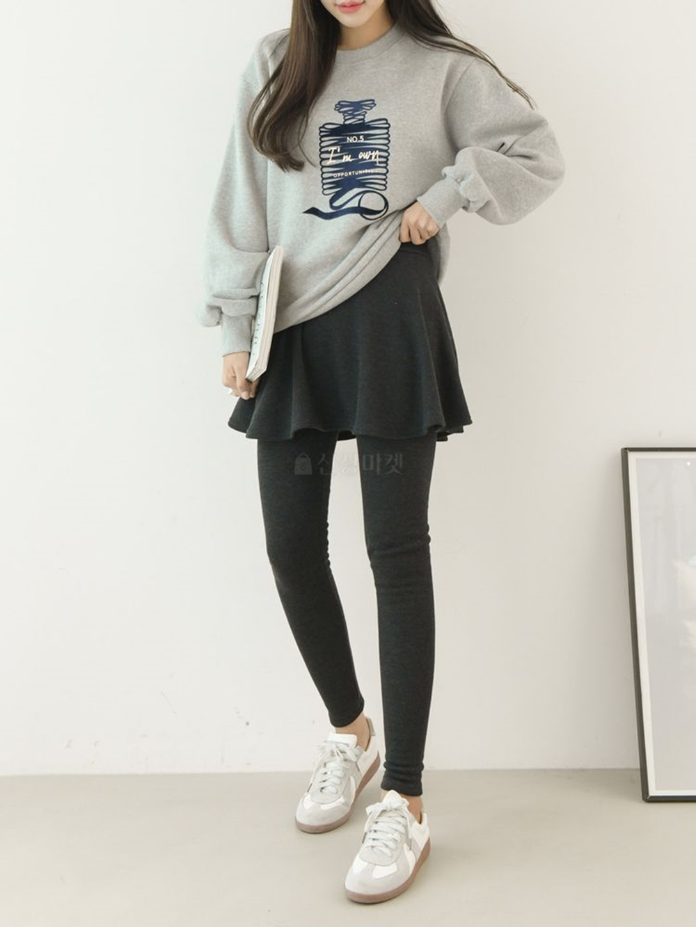 여성기모레깅스 치마레깅스 플레어 레이어드 겨울 팬츠 - 상세 이미지 3