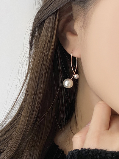 (무배/실버925) 로즈골드 더블 스왈 진주 투웨이 드롭귀걸이