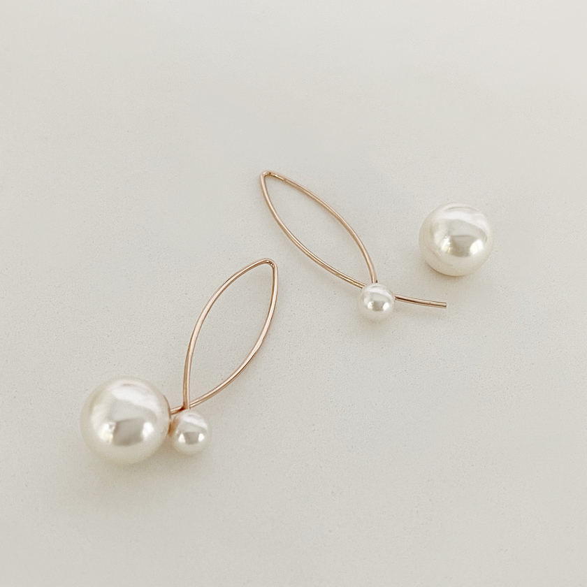 (무배/실버925) 로즈골드 더블 스왈 진주 투웨이 드롭귀걸이
