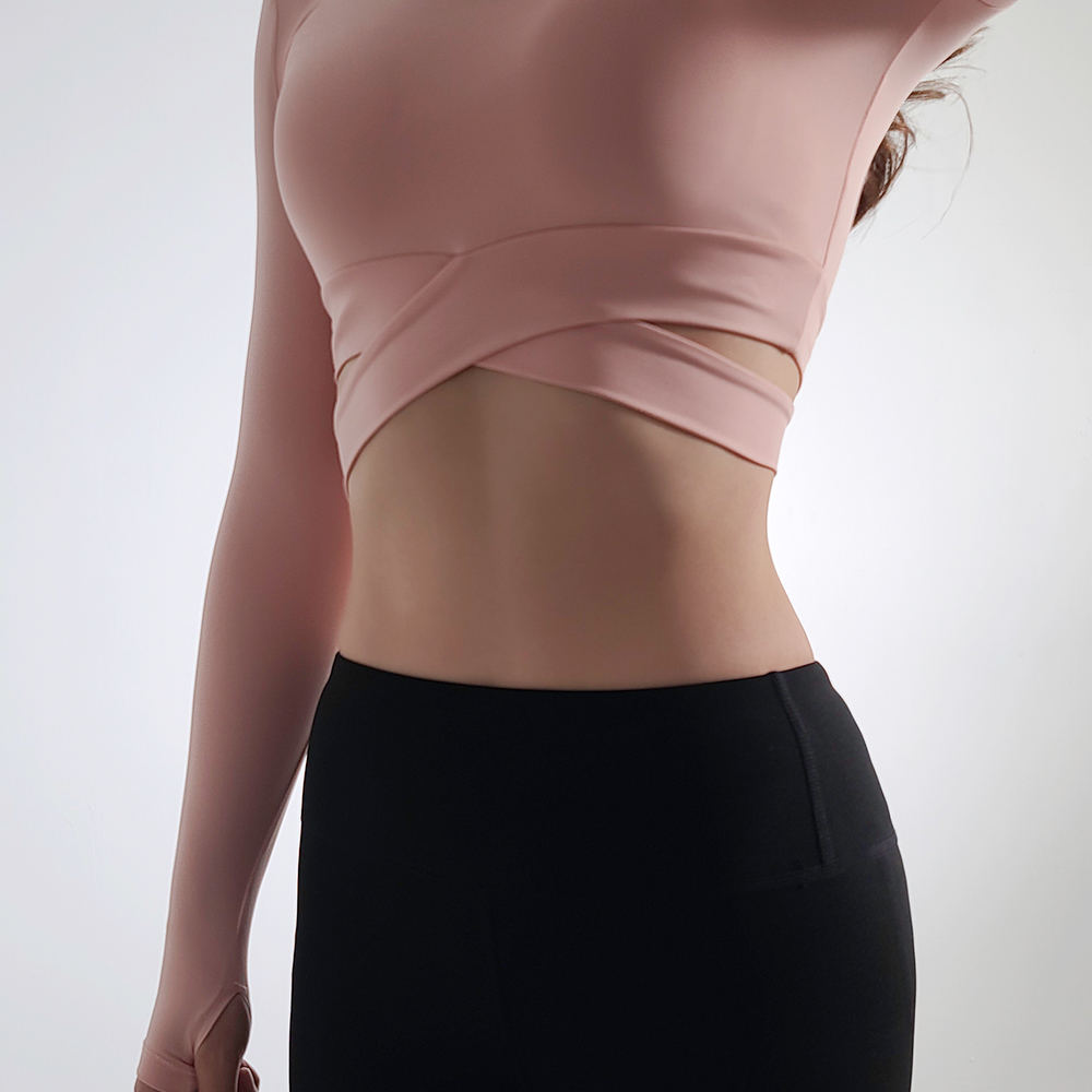 핑거홀 필라테스커버업 플라잉요가 크롭티 필라테스옷 복장 랩 상의탑 긴팔 운동복티셔츠 겨울 이미지 6