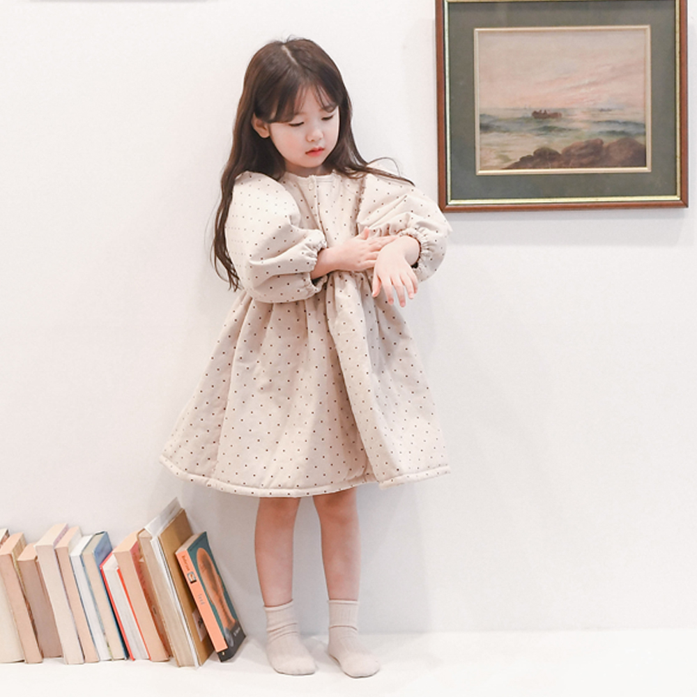 안네 패딩 원피스 본딩 여아 아동 베이지 도트 기본 루즈핏 - 메인 이미지