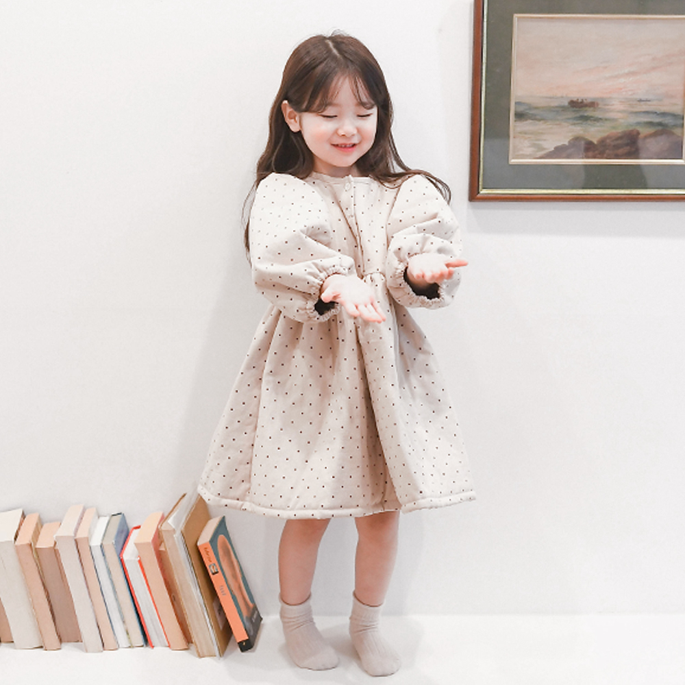 안네 패딩 원피스 본딩 여아 아동 베이지 도트 기본 루즈핏 - 상세 이미지 3