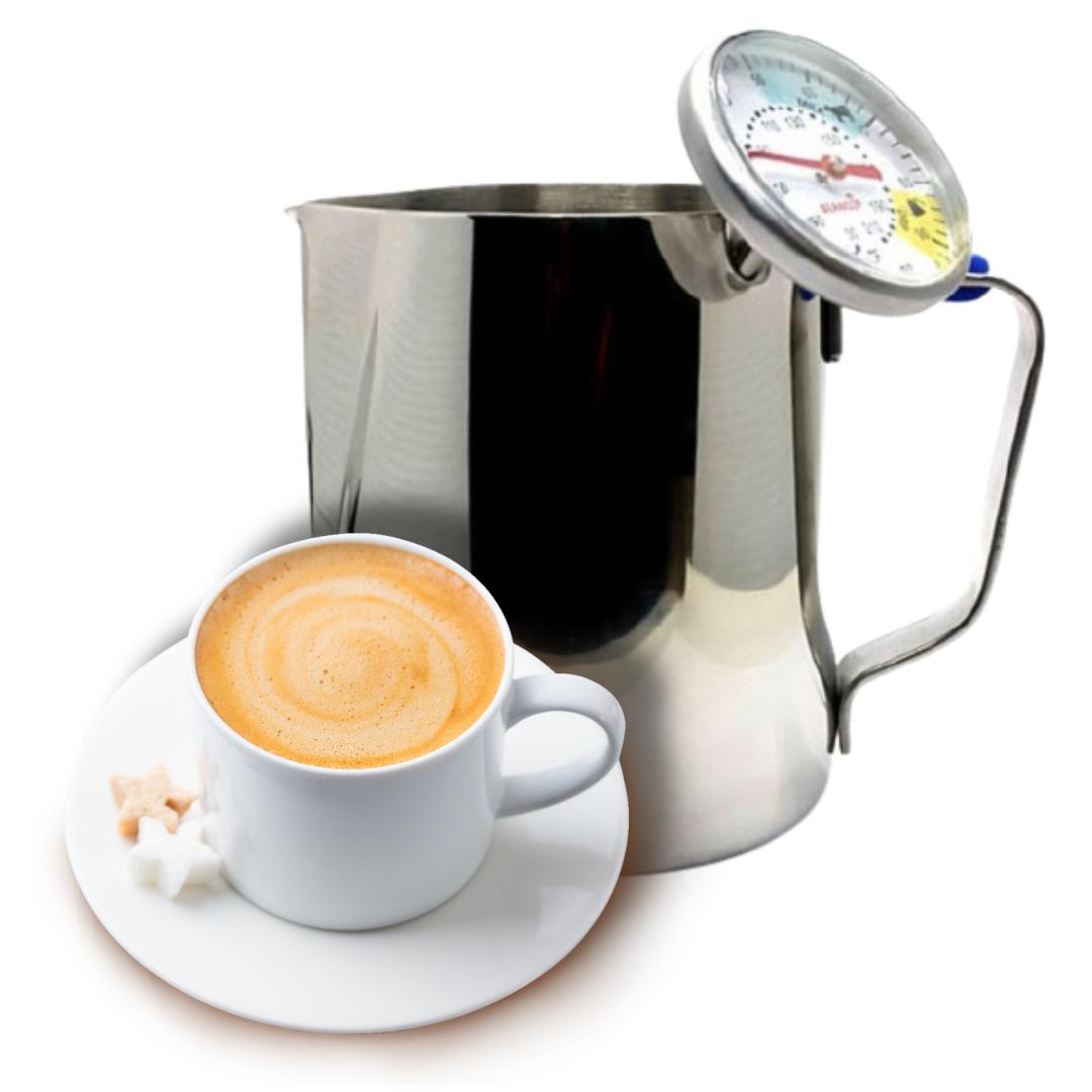 온도계형 스팀피쳐 350ml 수동 밀크 포머 우유 데우는기계 커피 라떼 거품기