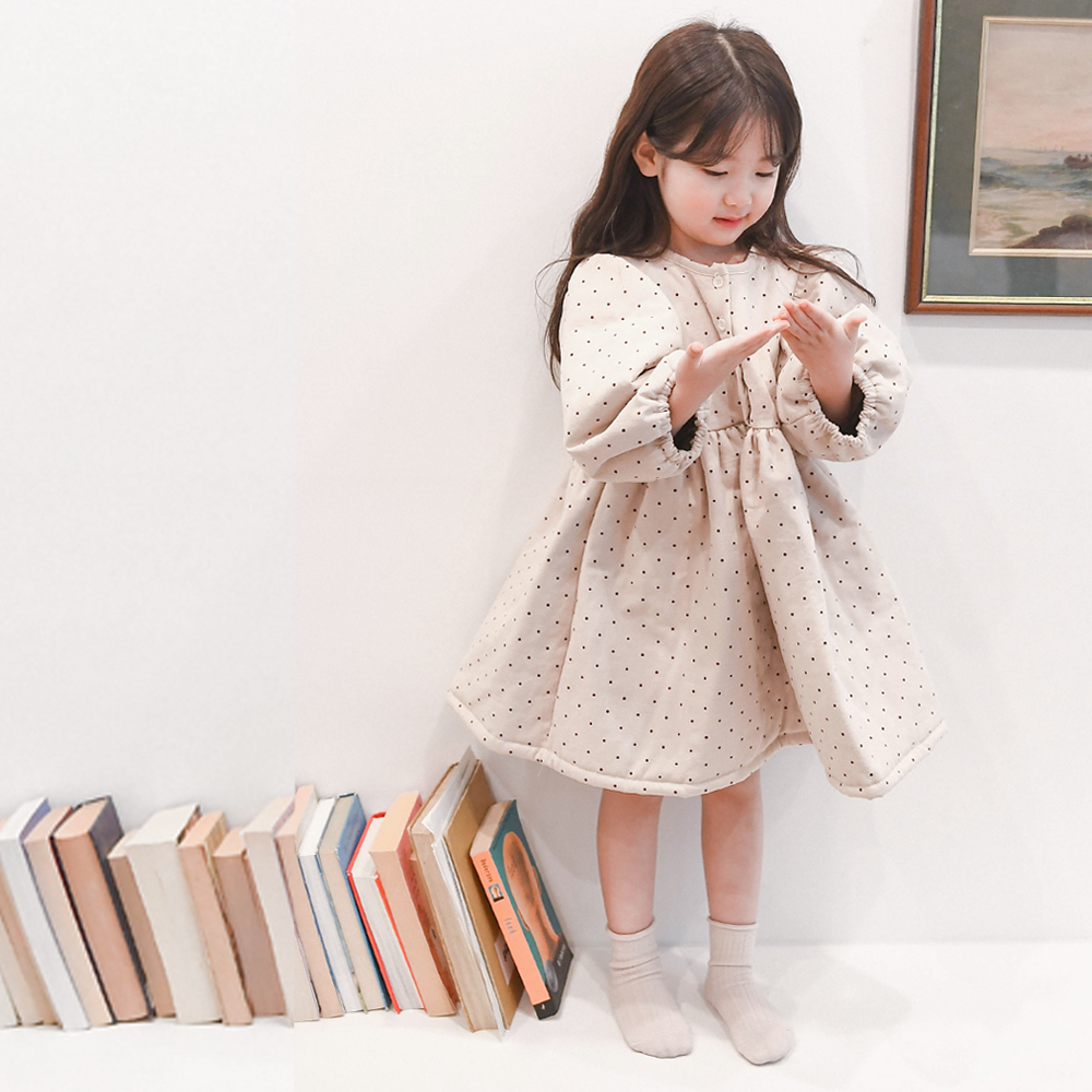 안네 패딩 원피스 본딩 여아 아동 베이지 도트 기본 루즈핏 - 상세 이미지 5