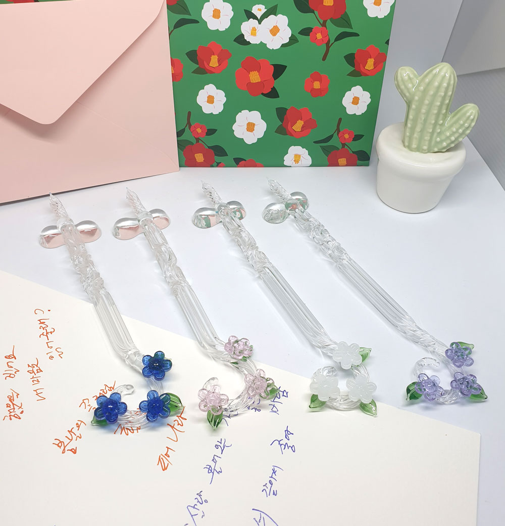 벚꽃 다발 유리펜 캘리그라피 입문 독학 딥펜 크리스탈 글라스펜 잉크 받침대 세트 - 상세 이미지 2