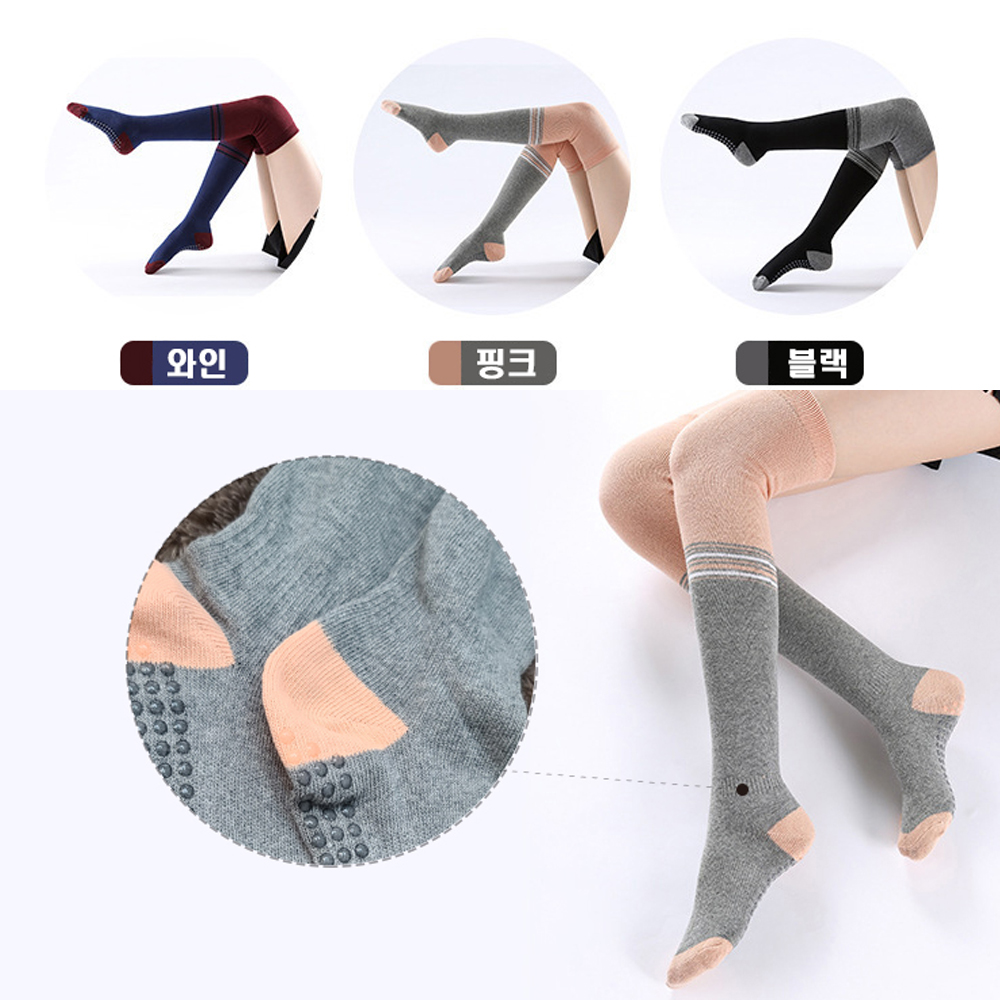 필라테스니삭스 요가 골지니하이 오버삭스 등산 여성반양말 에어로빅 헬스운동 기모반스타킹 - 상세 이미지 2
