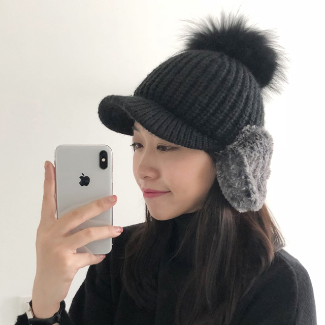 겨울 리얼 라쿤 방울 퍼 여성 겨울 귀마개 털 방한 귀마개 귀도리 모자