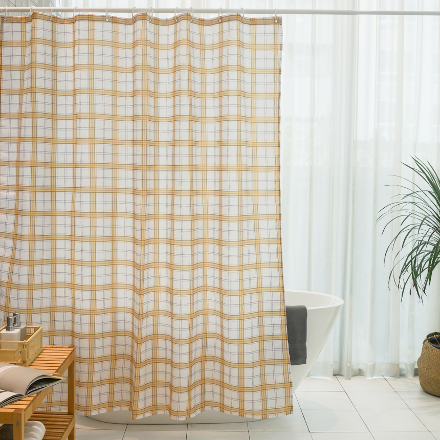 자체제작 욕실 샤워 커튼 빈티지 옐로 체크 샤워커튼
