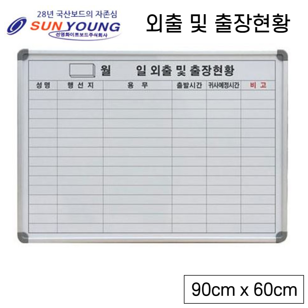국산 출장 외출 현황표 행선표 60x90 사무실 현장 스케줄 칠판 벽걸이 화이트보드판 - 상품 이미지