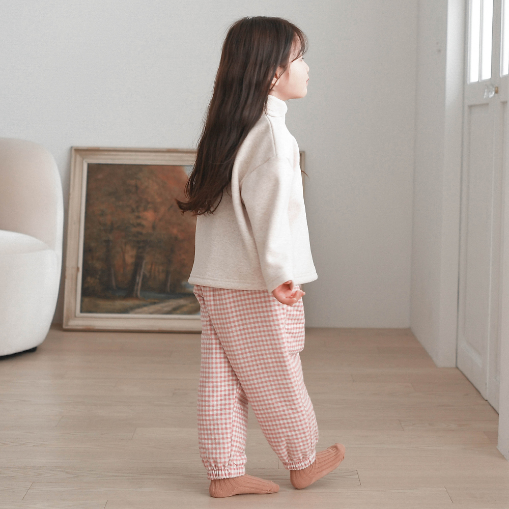 앙팡 패딩 바지 조거팬츠 루즈핏 겨울 본딩 슬랙스 여아 아동 핑크 체크 도트 - 상세 이미지 5