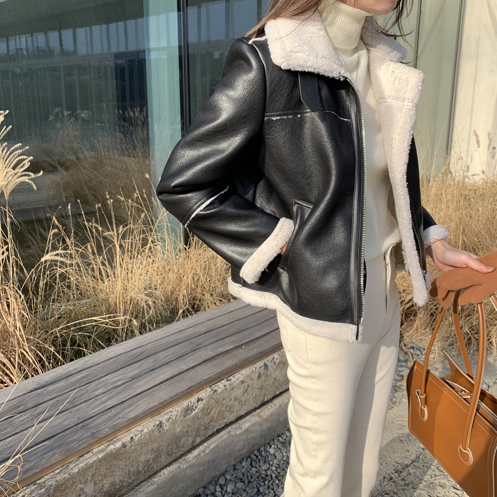 (백화점 납품) 시어링 양털자켓 뽀글이 무스탕 자켓 숏 여자 겨울재킷 덤블 여성 가죽자켓