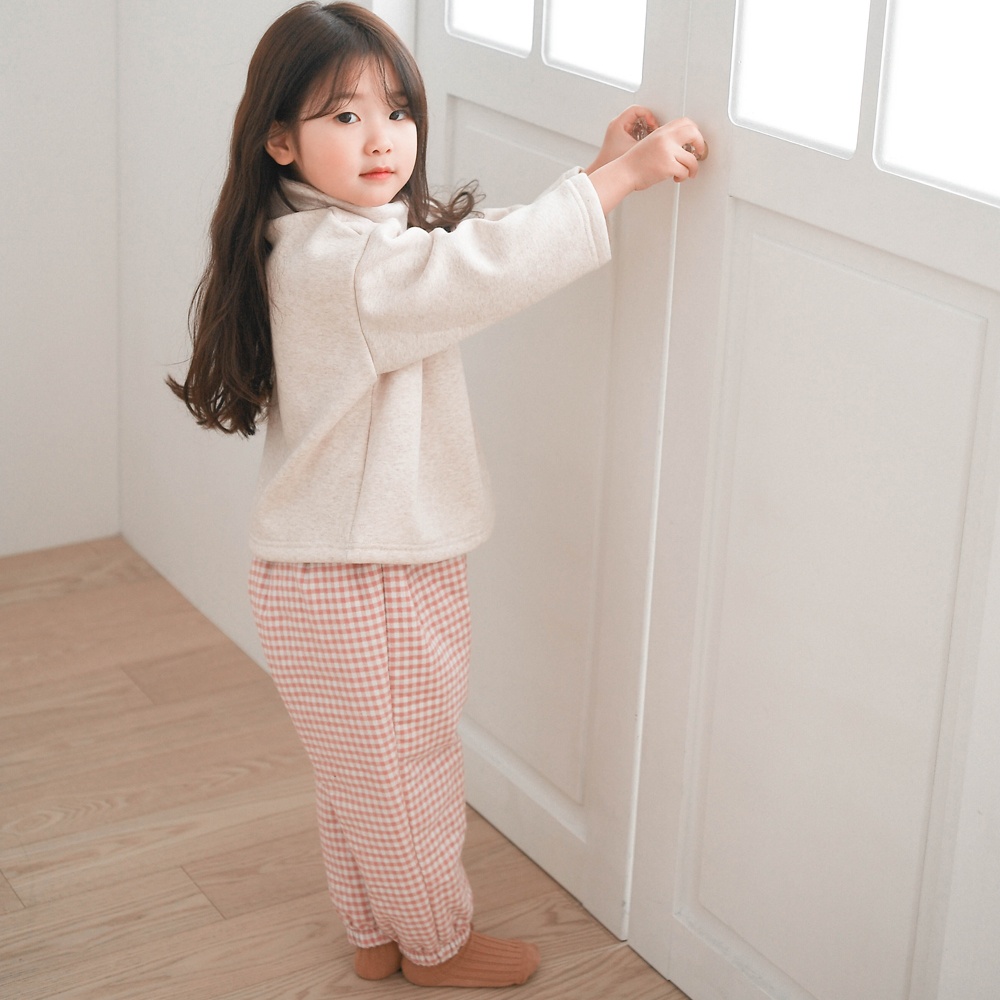 앙팡 패딩 바지 조거팬츠 루즈핏 겨울 본딩 슬랙스 여아 아동 핑크 체크 도트 - 메인 이미지