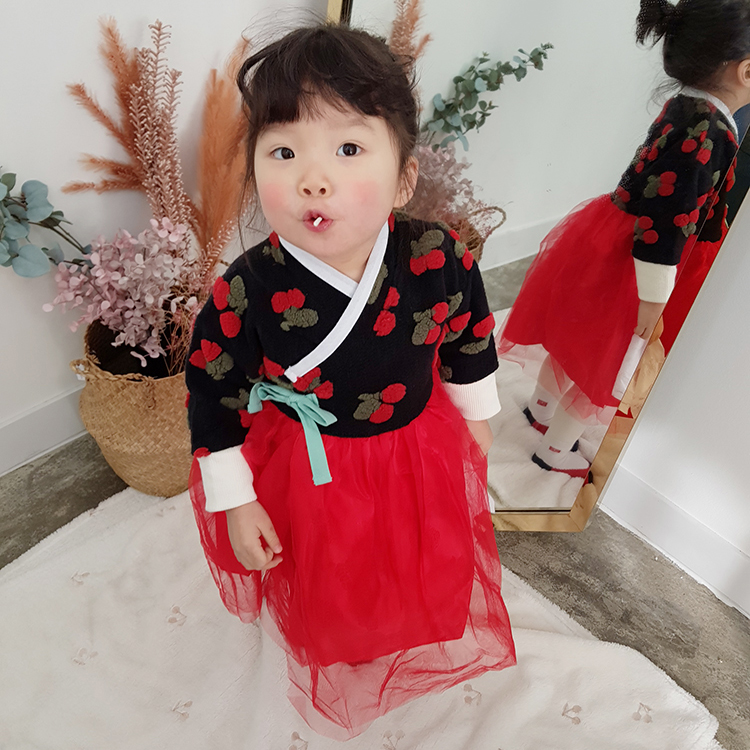 더수 여아 한복 뽀글이 앵두 철릭원피스 - 상세 이미지 4