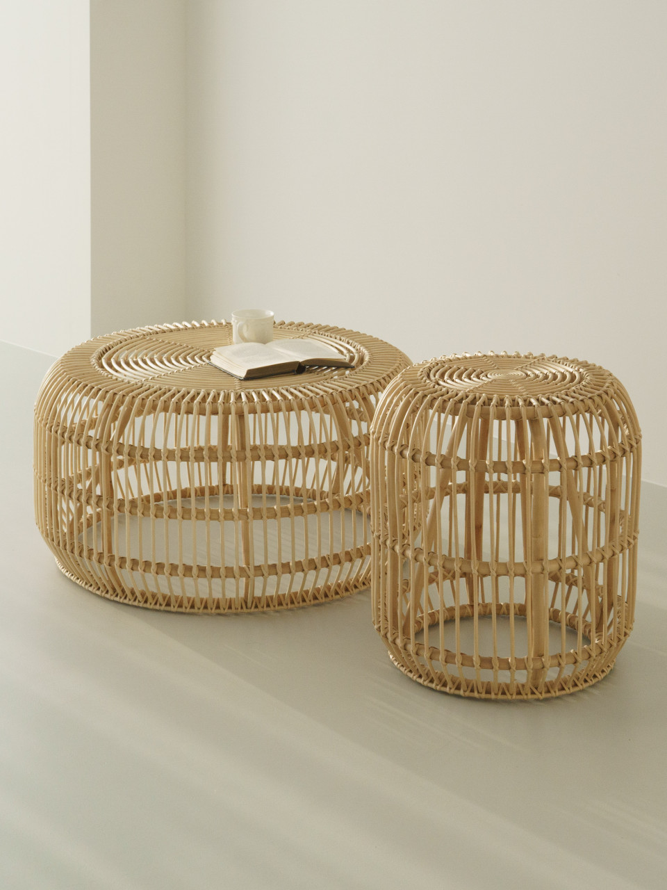 라탄 원목 원형 소파 테이블(2size)