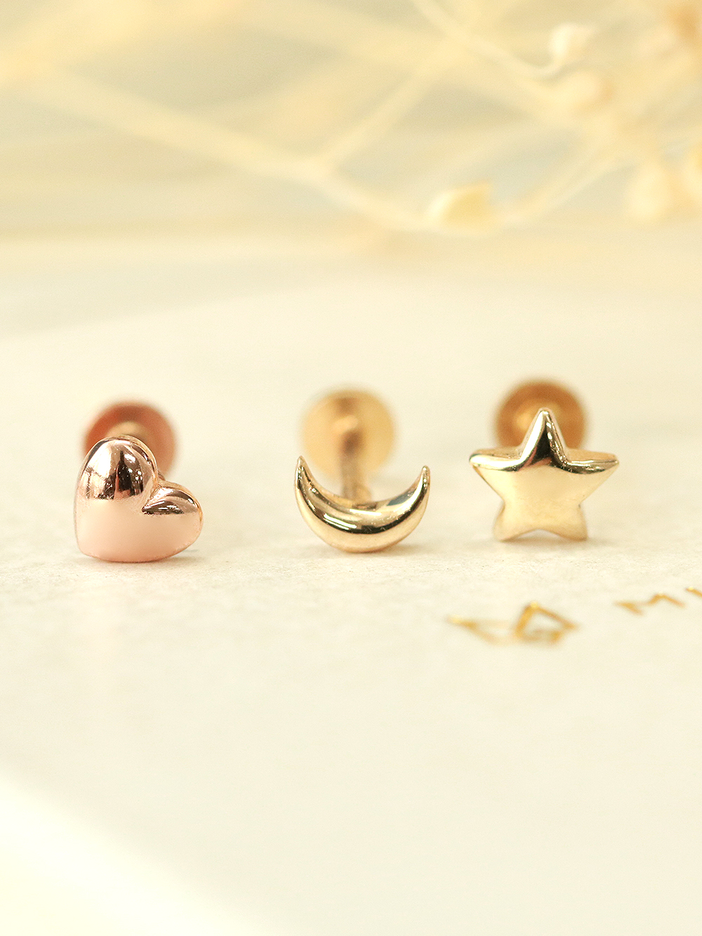 [0.8mm]14K 인터널 미니 통통 달 별 하트 라블렛 피어싱 귀걸이 - 상세 이미지 4