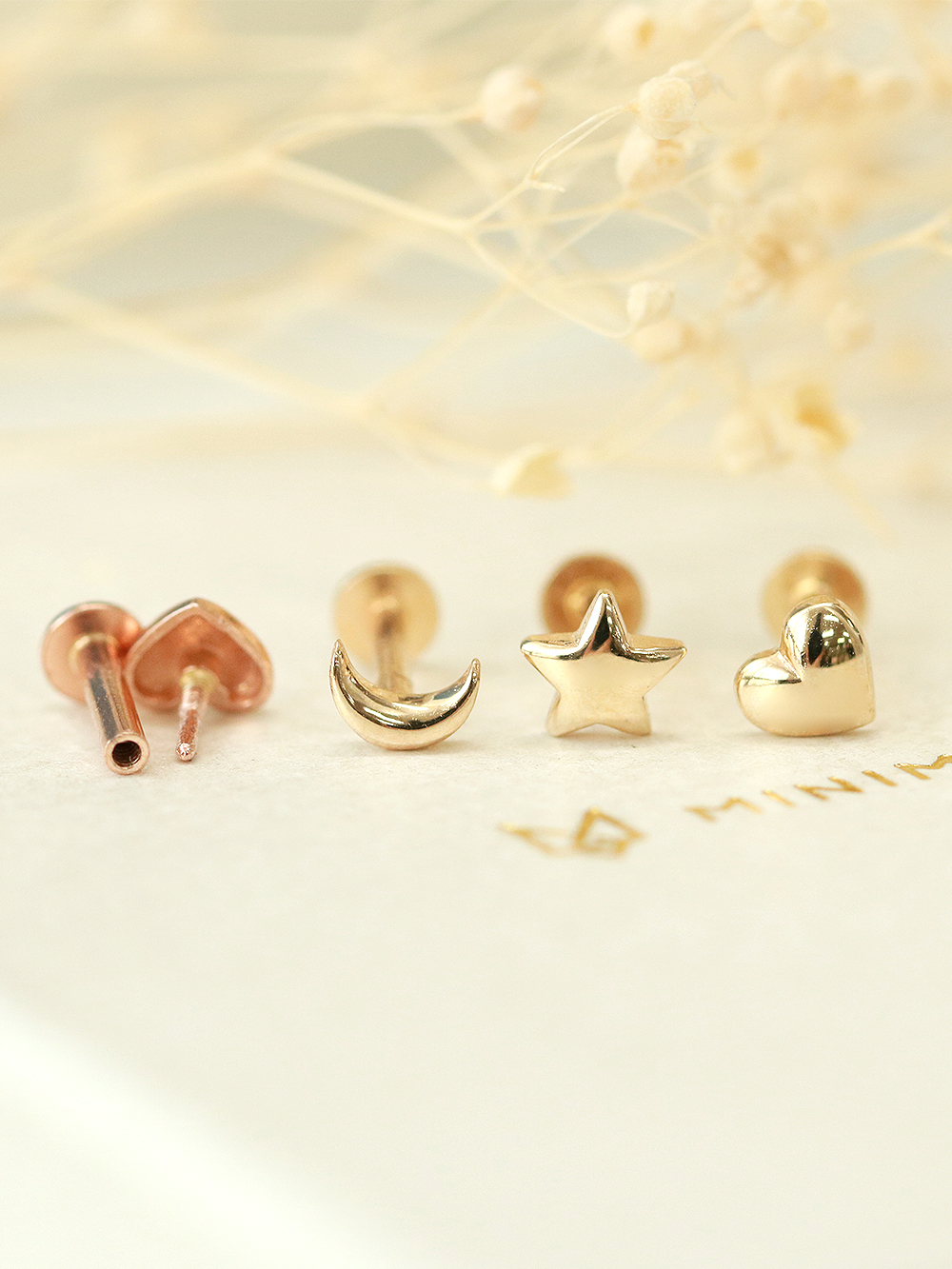 [0.8mm]14K 인터널 미니 통통 달 별 하트 라블렛 피어싱 귀걸이 - 상세 이미지 3