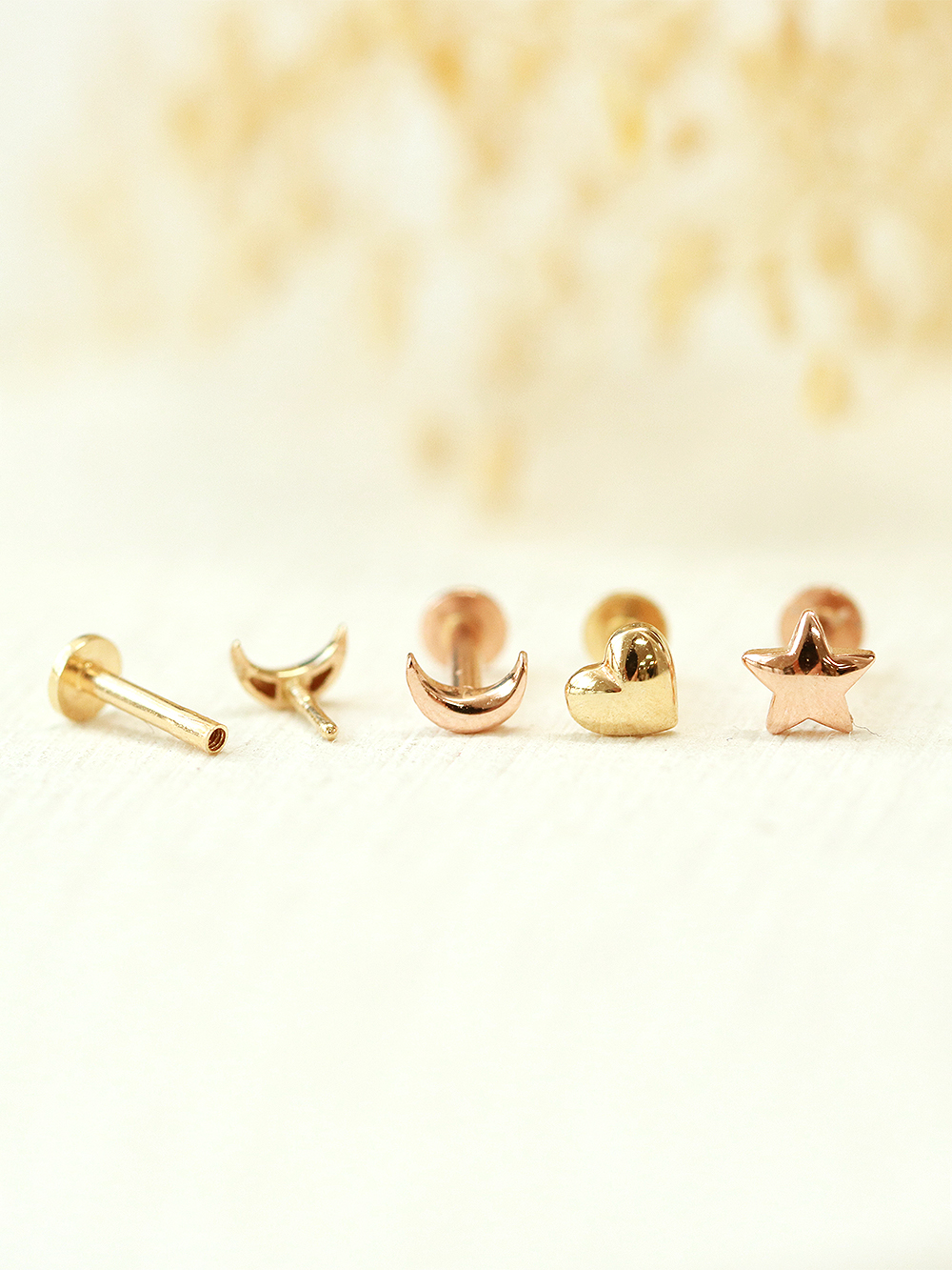 [0.8mm]14K 인터널 미니 통통 달 별 하트 라블렛 피어싱 귀걸이 - 상세 이미지 2