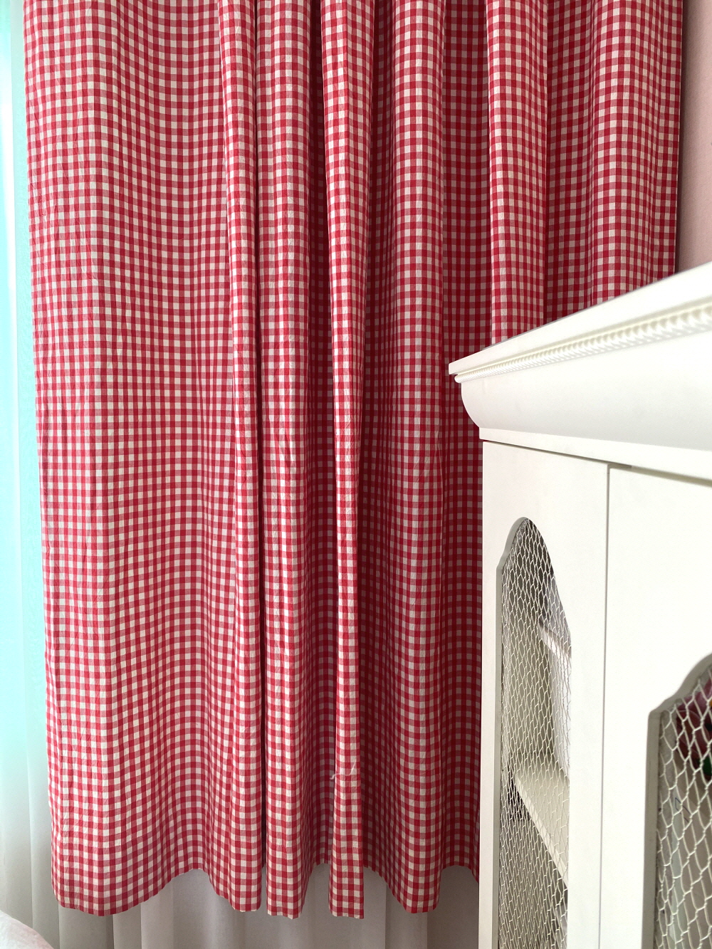 레트로 레드체크 작은방주방작은창가리개커튼