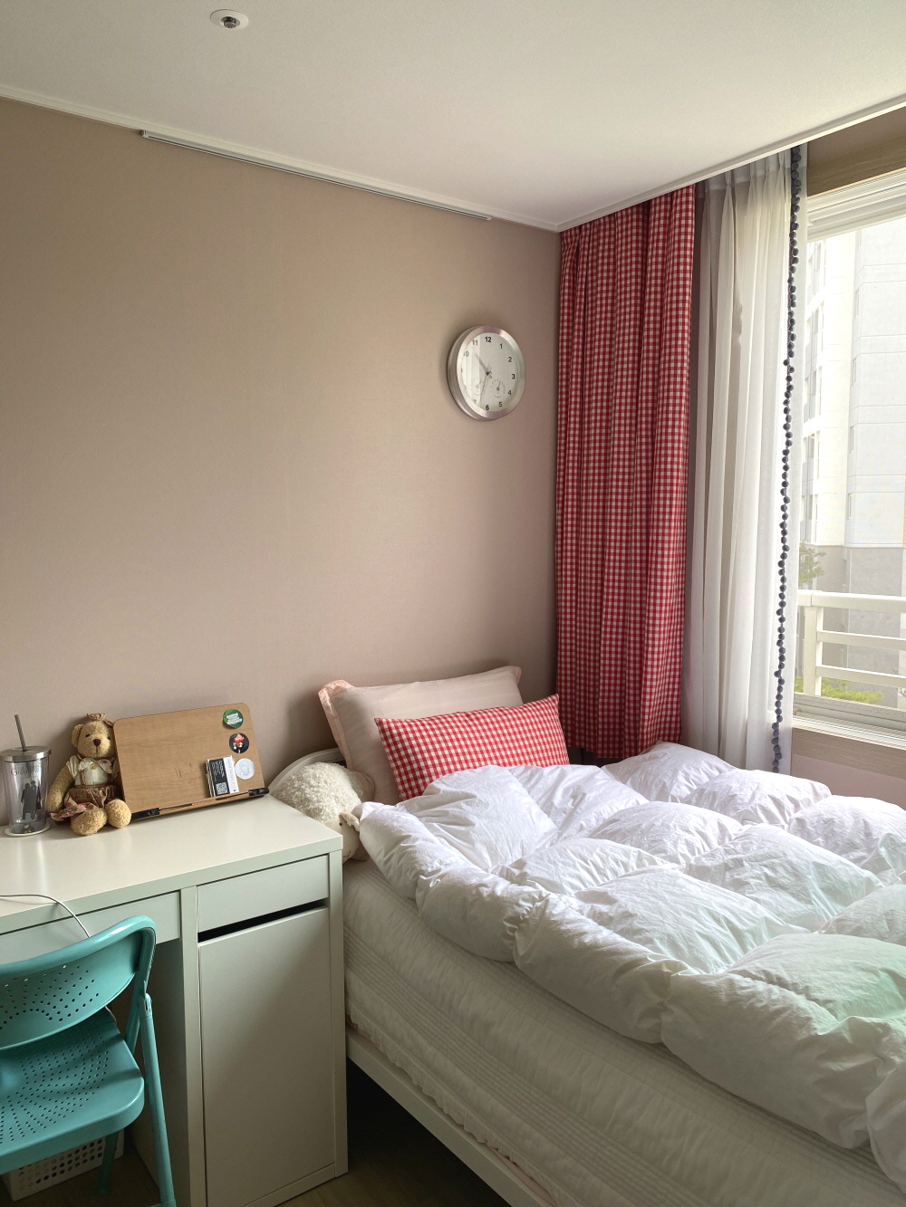 레트로 레드체크 작은방주방작은창가리개커튼