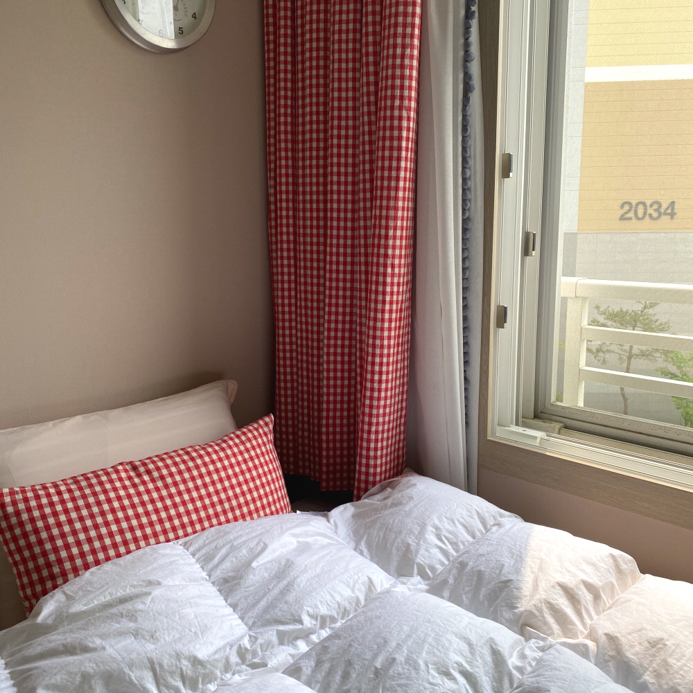 레트로 레드체크 작은방주방작은창가리개커튼