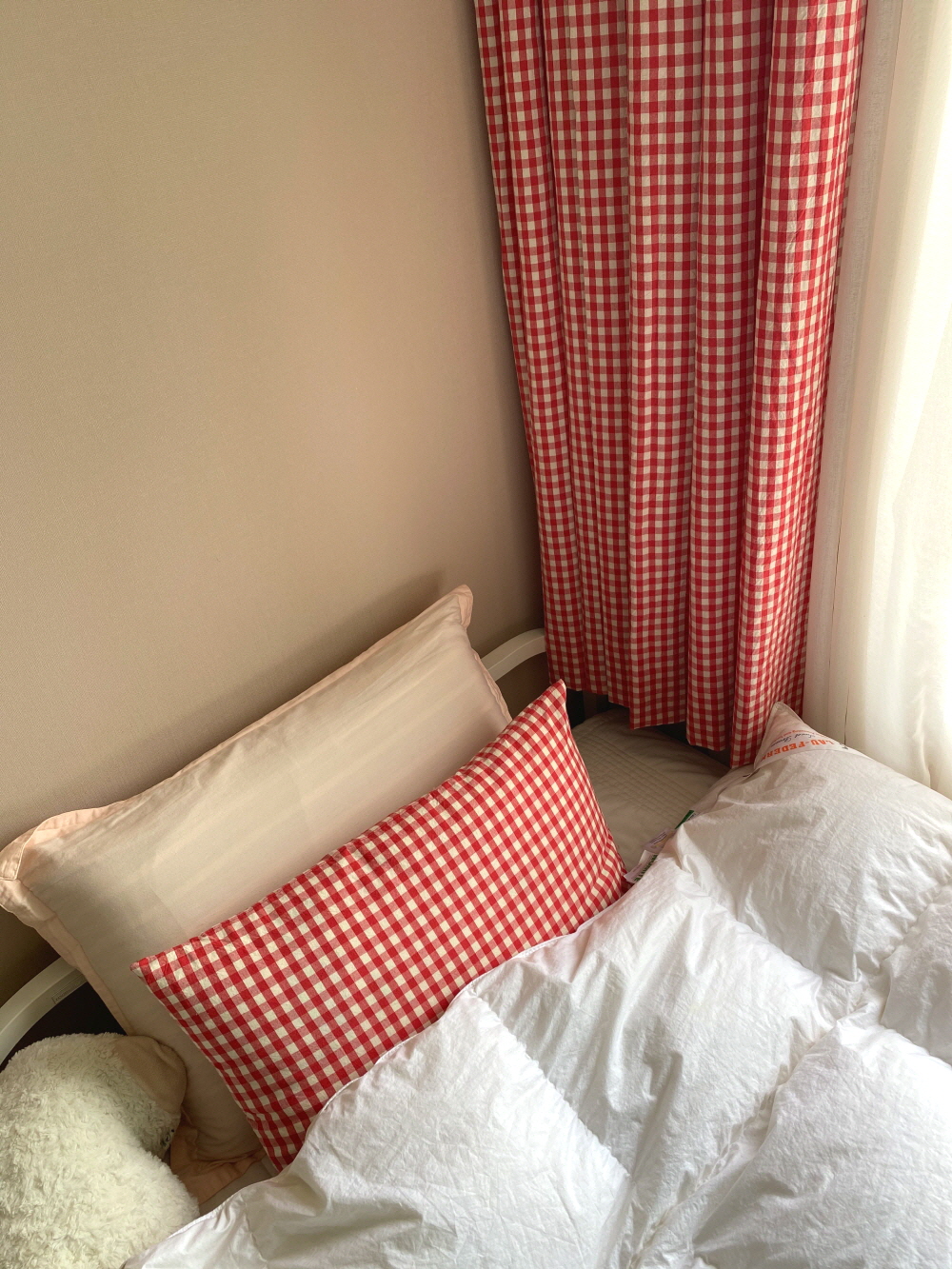 레트로 레드체크 작은방주방작은창가리개커튼