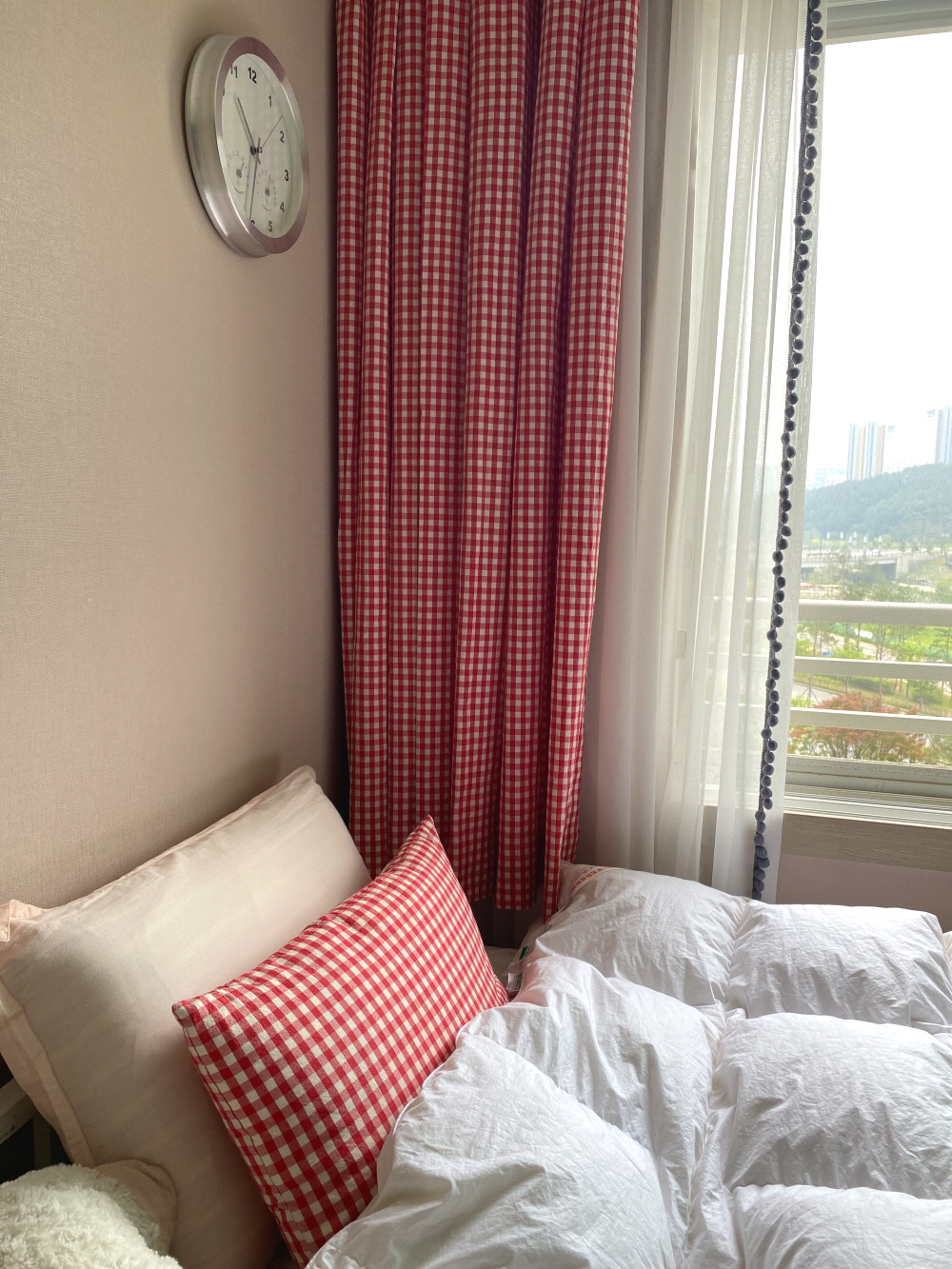 레트로 레드체크 작은방주방작은창가리개커튼