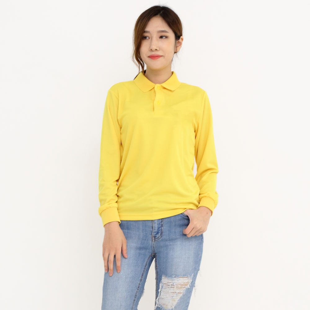 (16color)에어로쿨기능성(포켓없음)노랑긴팔티셔츠 업소 카페 식당 단체복 홀서빙복 - 상품 이미지