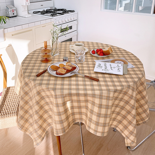 모어체크 식탁보 테이블보 크리스마스 4인6인 원형 사각 집들이 핑크베이지 95X110